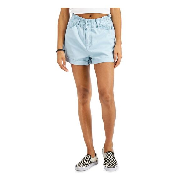 DOLLHOUSE Pants - DOLLHOUSE Womens Light Blue Elastic-waist Cuffed High Waist Shorts 5\6